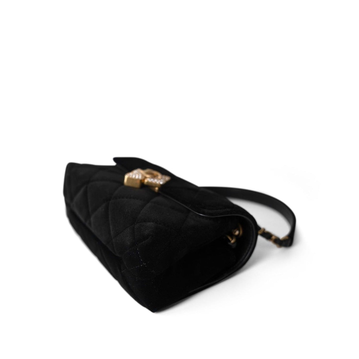 Black Velvet Strass Evening Bag Diamond Lock Flap Bag Aged GHW