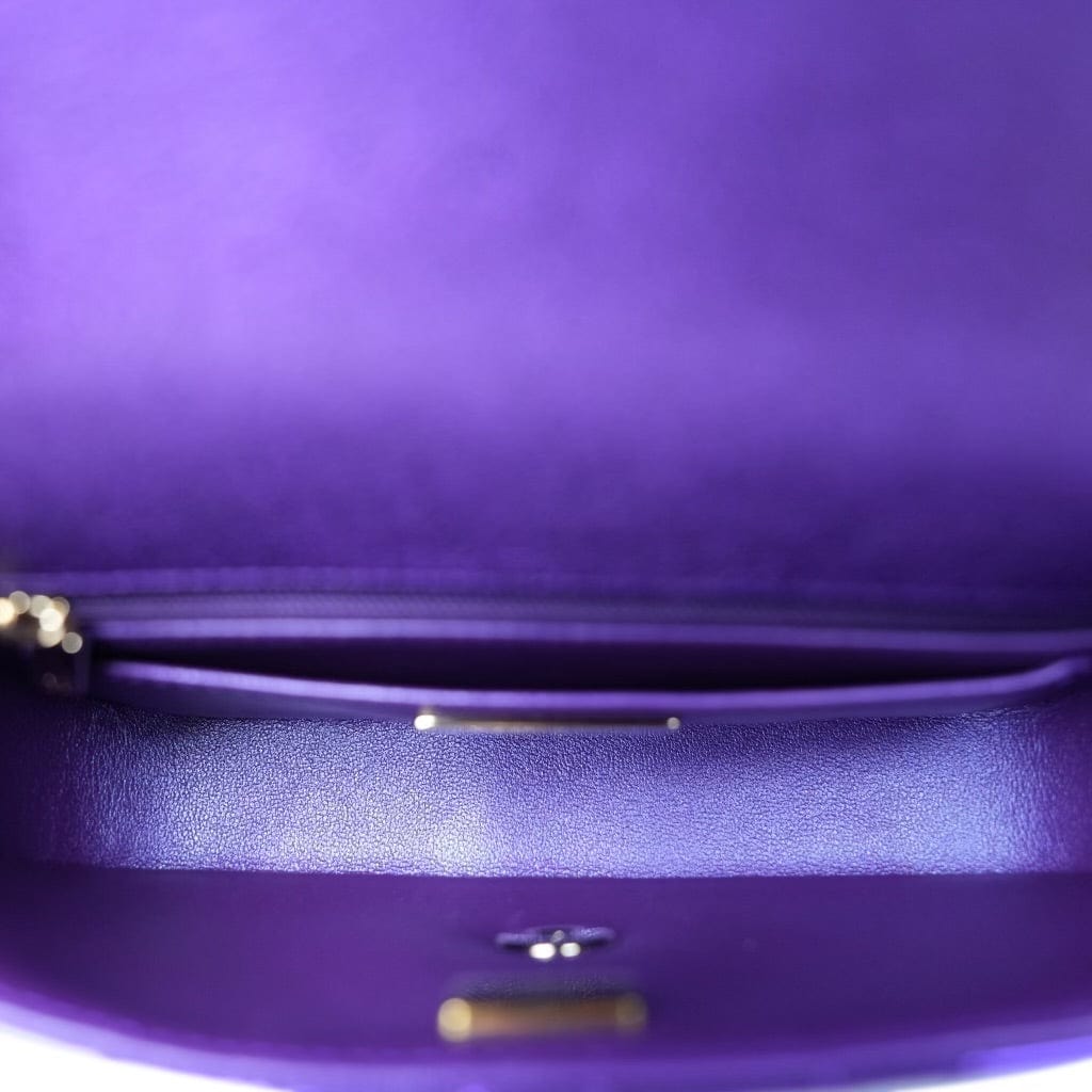 24c Shiny Purple Calfskin Quilted Flap Bag & Star Coin Purse