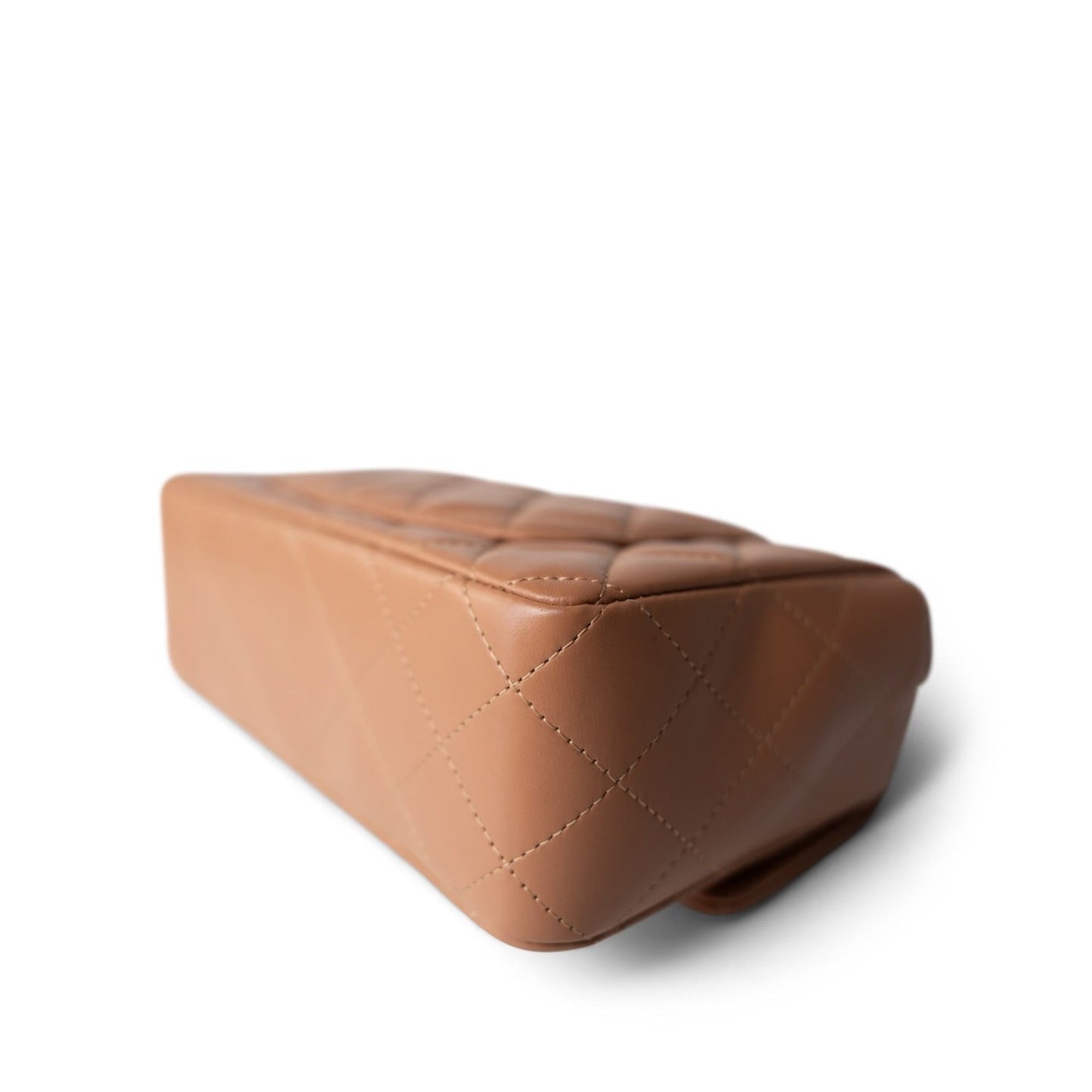 21P Light Caramel Lambskin Quilted Mini Rectangular Single Flap LGHW