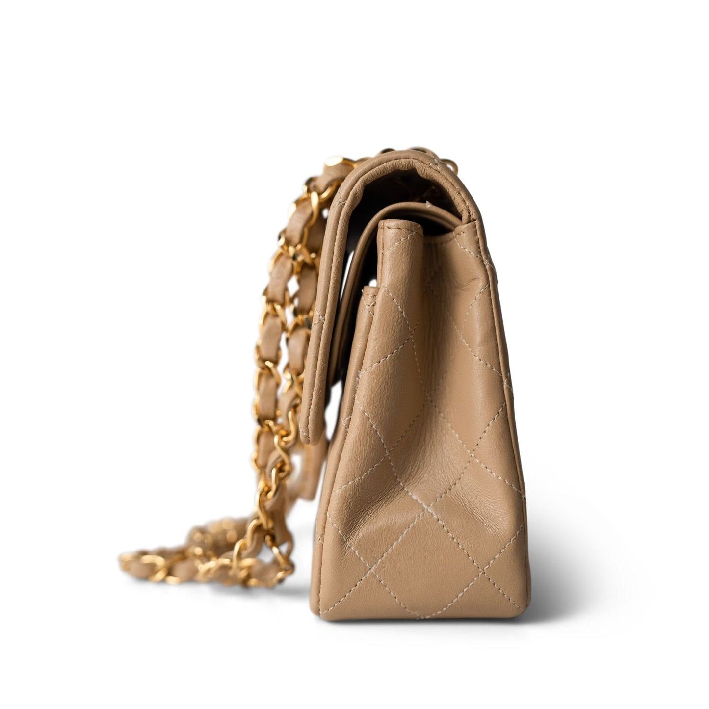 Vintage Light Beige Lambskin Quilted Classic Flap Small Gold Hardware