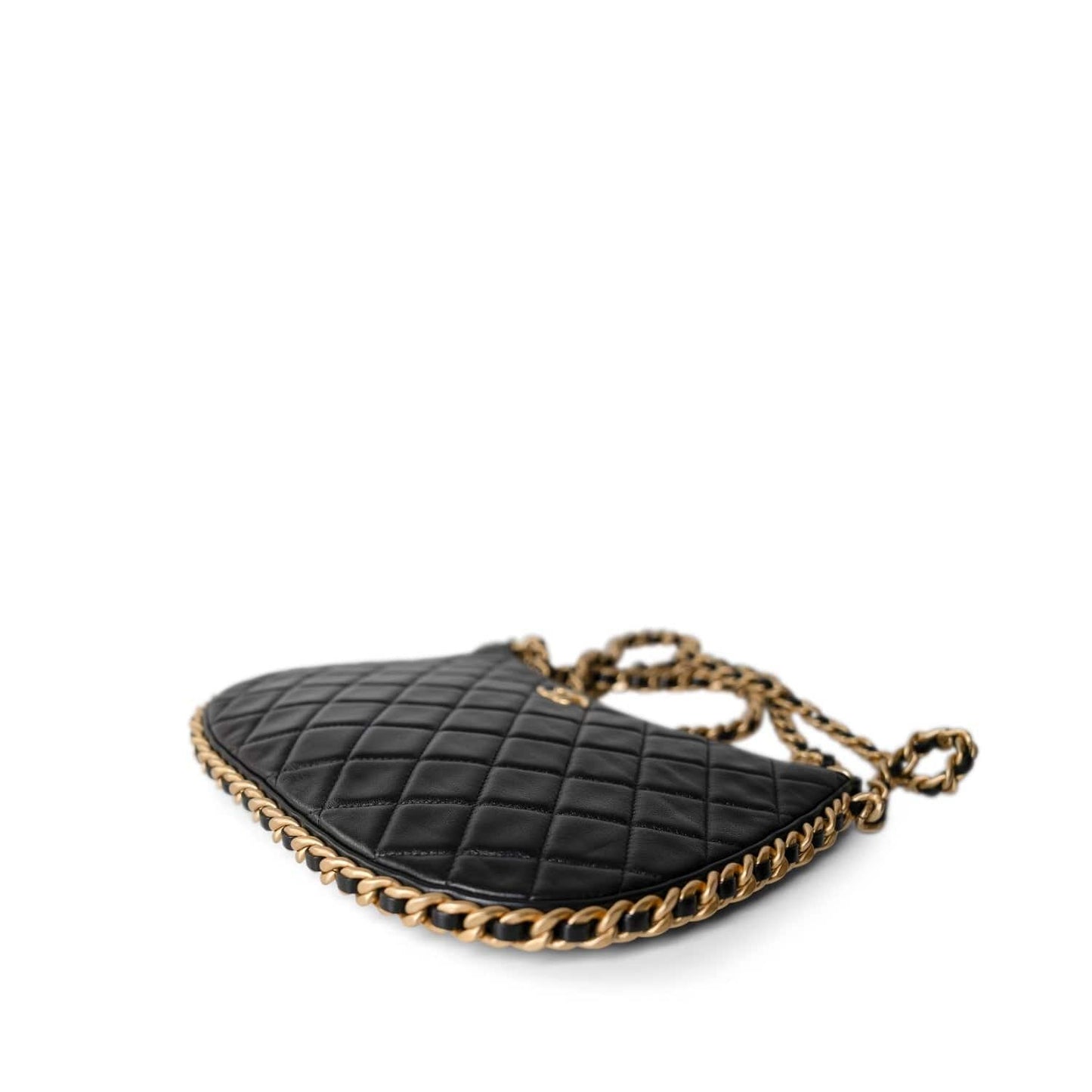 23B Black Shiny Crumpled Lambskin Quilted Large CC Hobo Bag Aged Gold Hardware