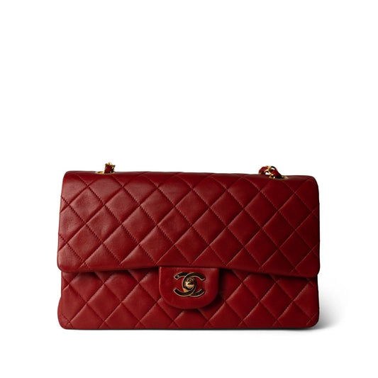 Vintage Red Lambskin Quilted Medium Classic Flap Gold Hardware