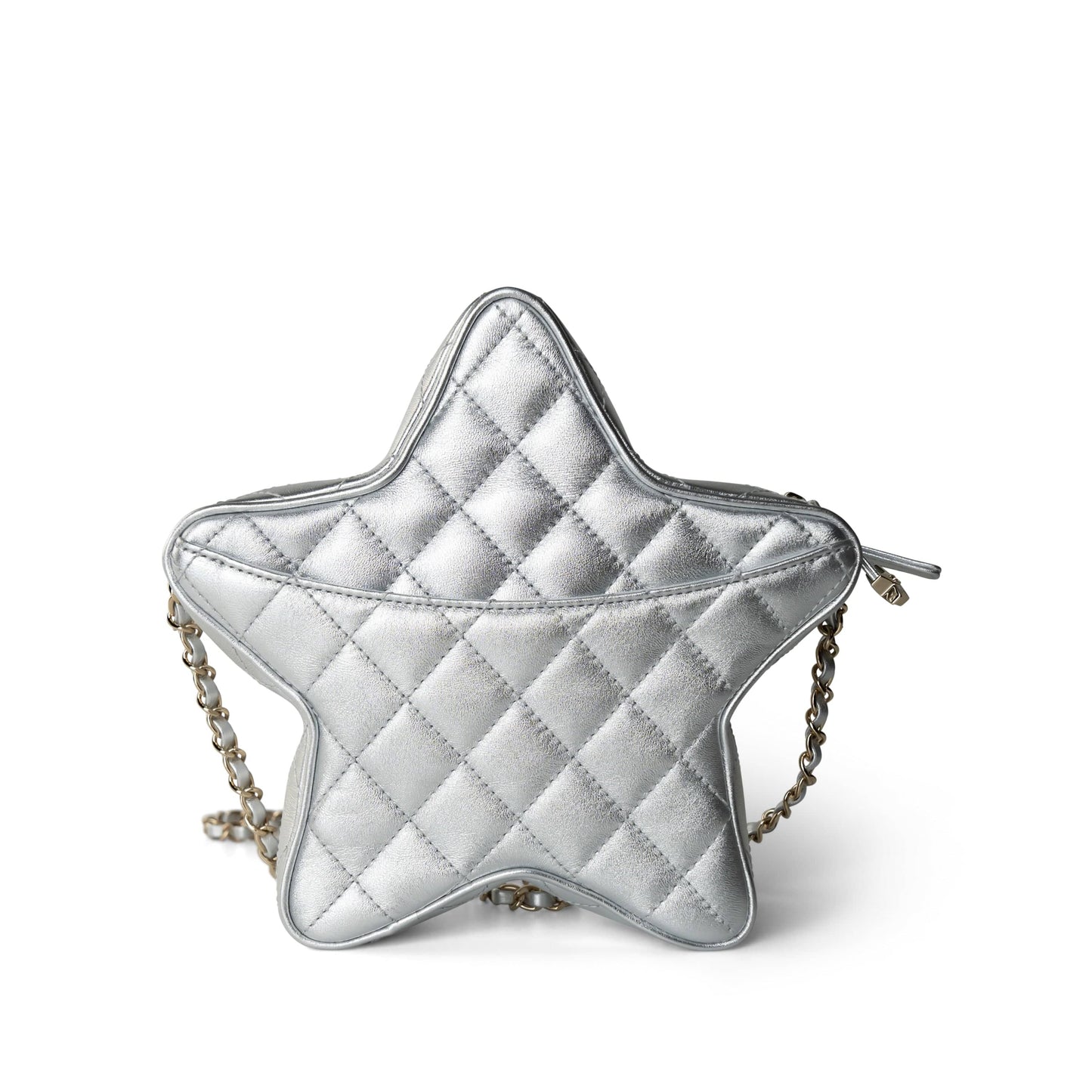 24C Metallic Silver Lambskin Quilted Star Bag Light Gold Hardware