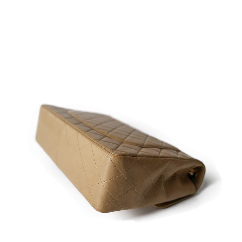 Vintage Dark Beige Lambskin Quilted Classic Single Flap Jumbo GHW