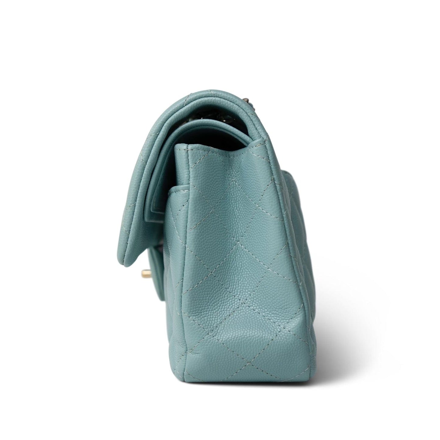 20c Tiffany Blue Caviar Quilted Classic Flap Small Light Gold Hardware