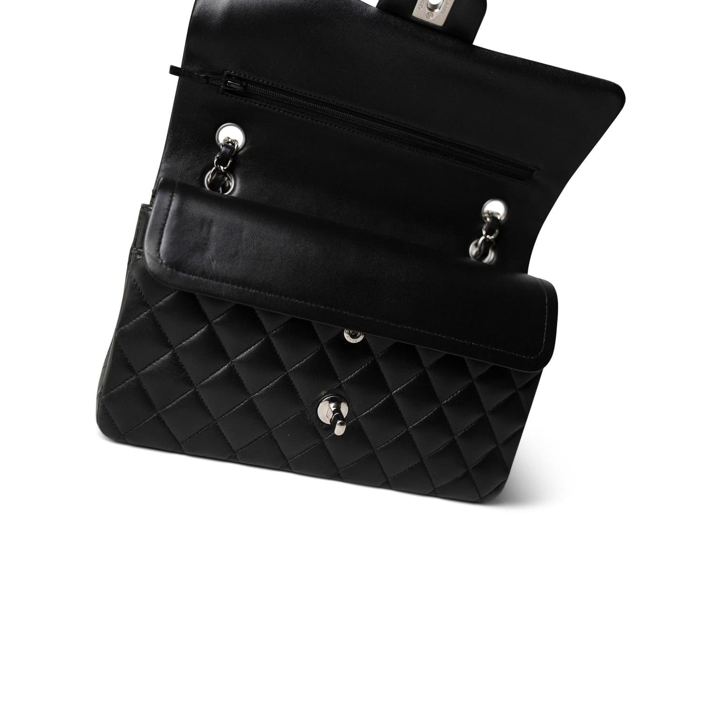 Black Lambskin Quilted Classic Flap Medium Silver Hardware