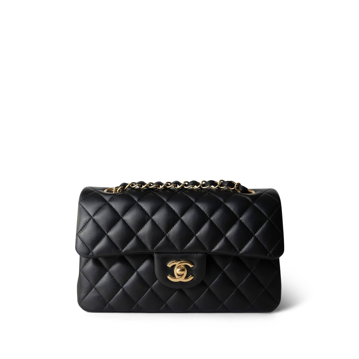Black Lambskin Quilted Classic Flap Small Light Gold Hardware
