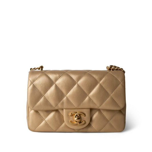 23P Gold Lambskin Quilted Mini Sweetheart Single Flap Bag Aged GHW