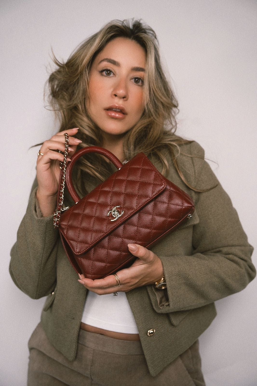 21A Burgundy Caviar Quilted Coco Handle Small LGHW