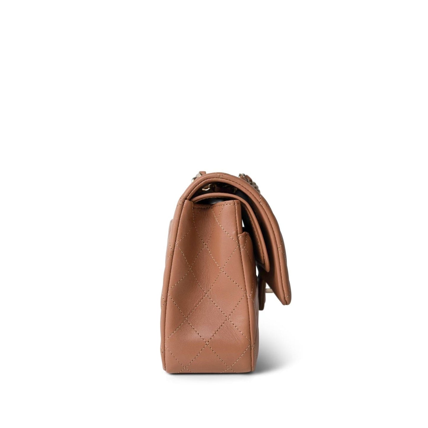 21P Caramel Lambskin Quilted Classic Flap Medium LGHW