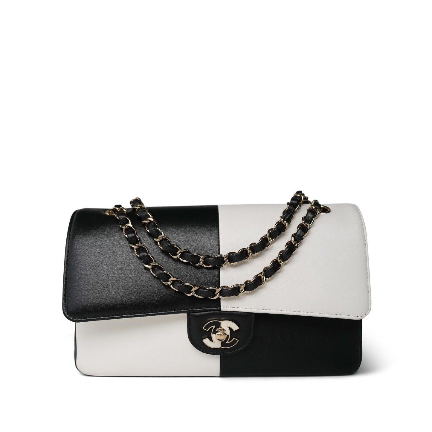 Black/White Lambskin Classic Flap Medium LGHW