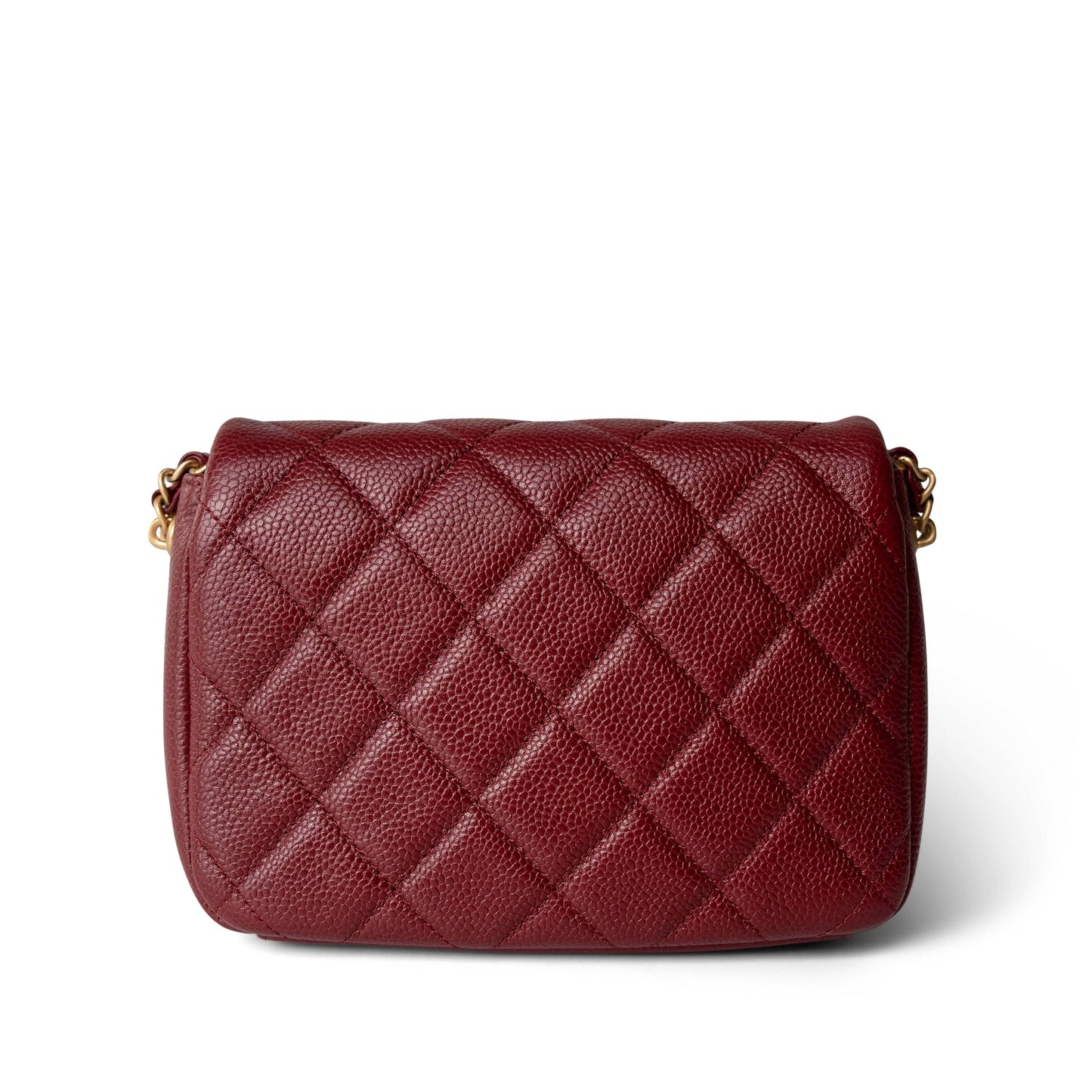 Burgundy Caviar Quilted Chain Medallion Flap Mini Antique Gold Hardware