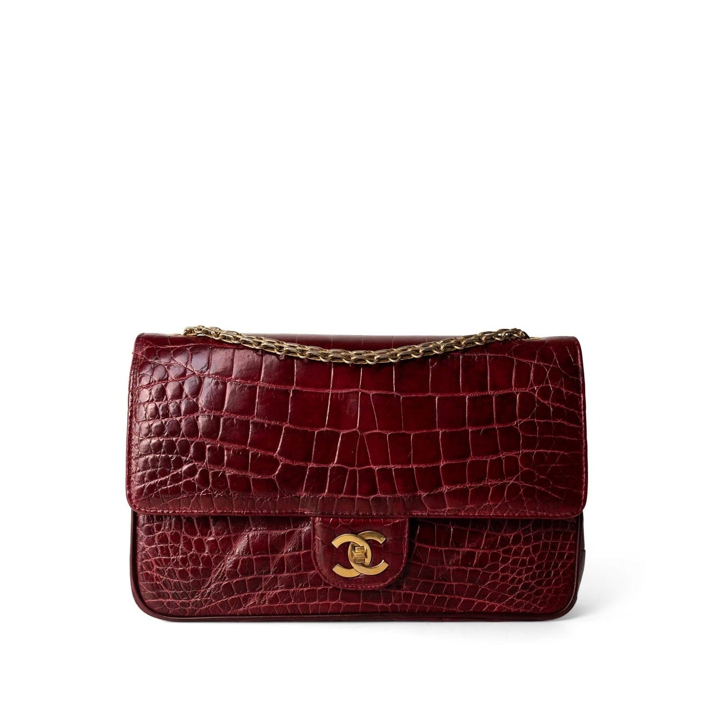 Vintage Red Alligator Double Flap Gold Hardware