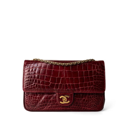 Vintage Red Alligator Double Flap Gold Hardware