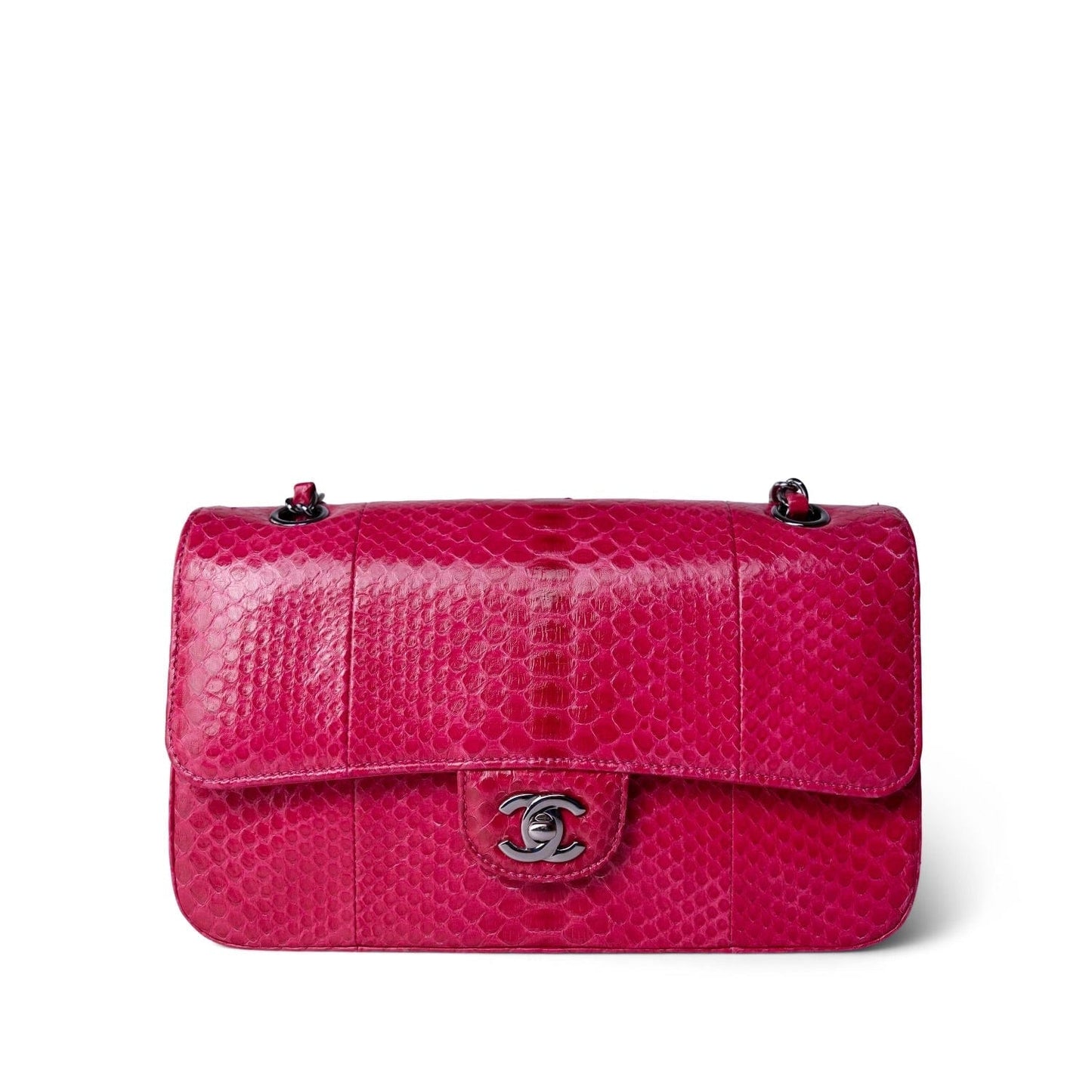 Dark Pink Python Medium Classic Double Flap