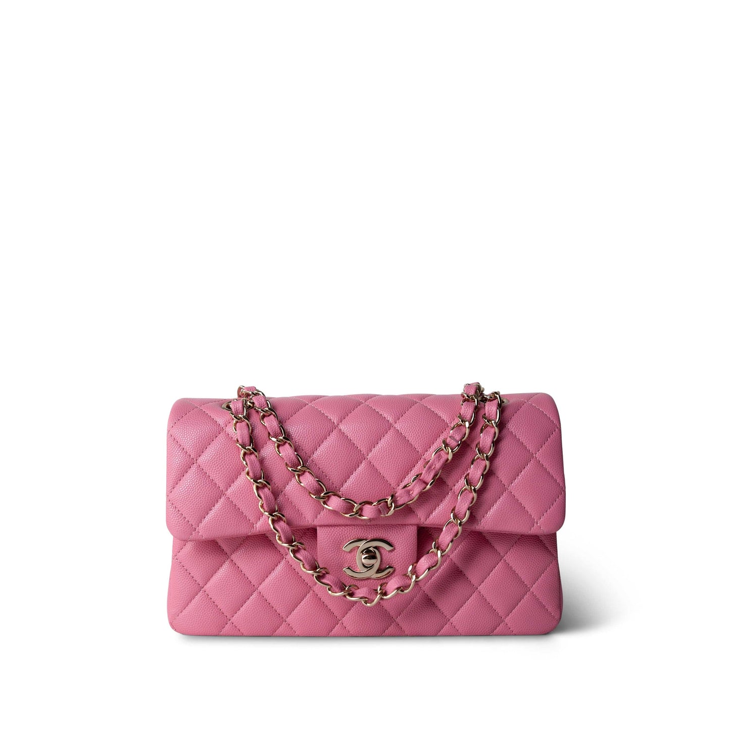 21P Pink Caviar Quilted Small Classic Flap Light Gold Hardware