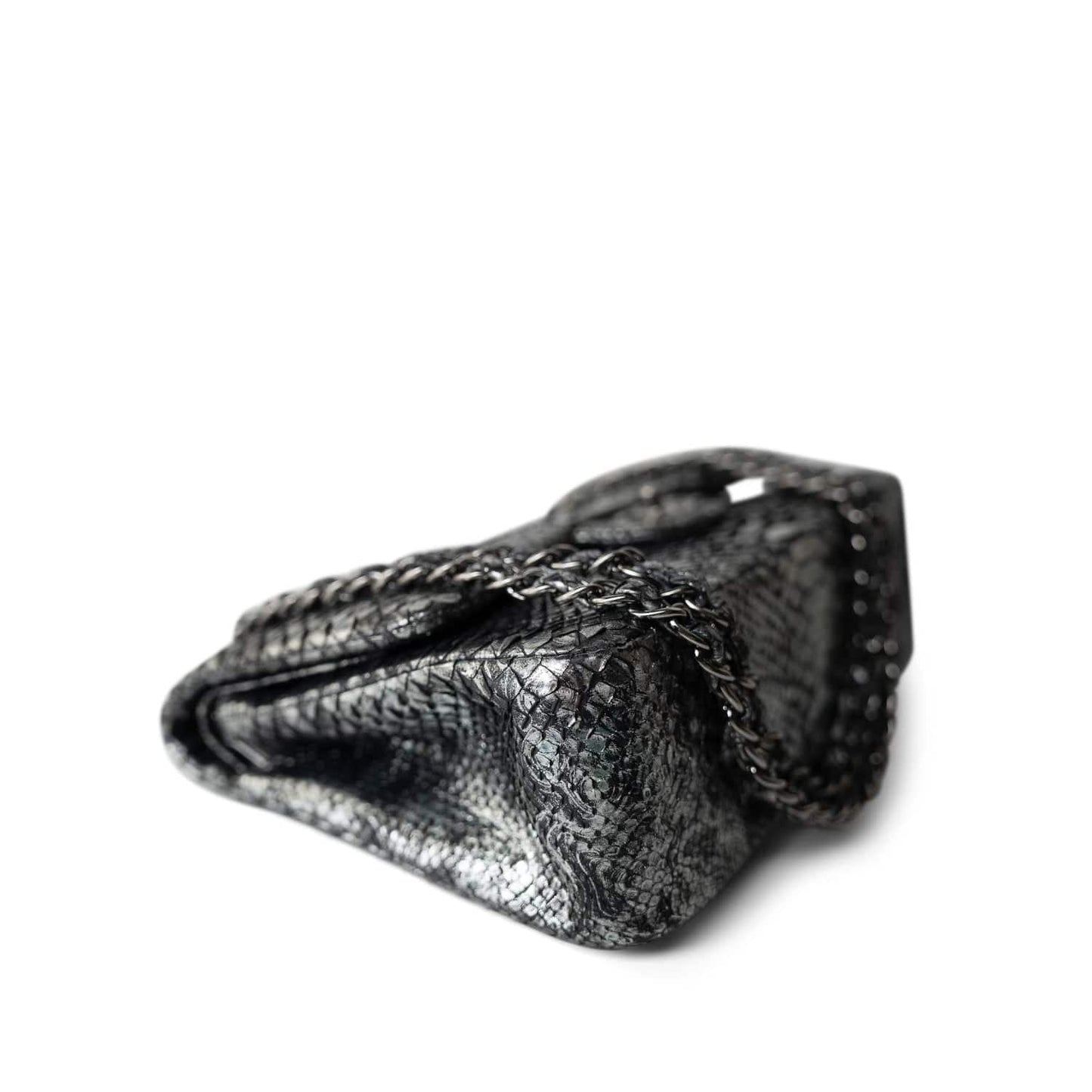 Black Silver Metallic Python Jumbo Double Flap
