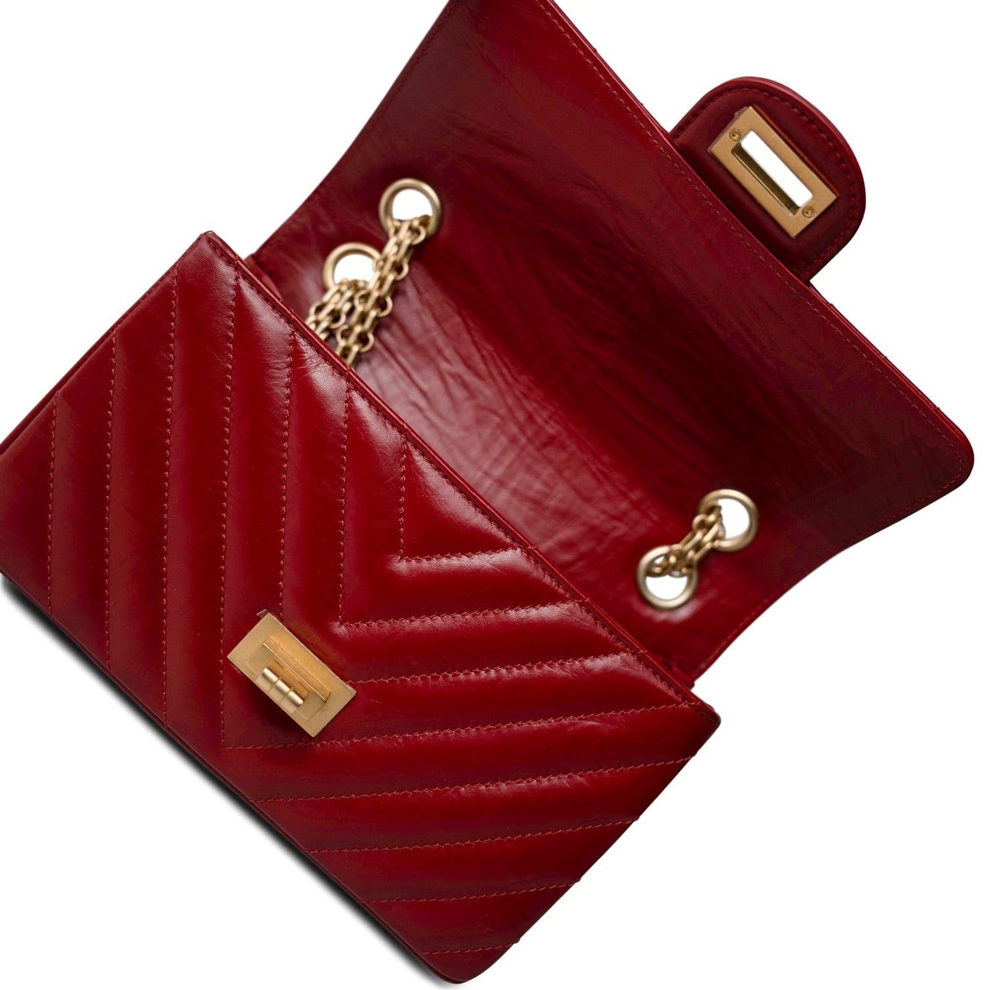 22K Red Aged Calfskin Chevron 255 Reissue Aged Gold Hardware