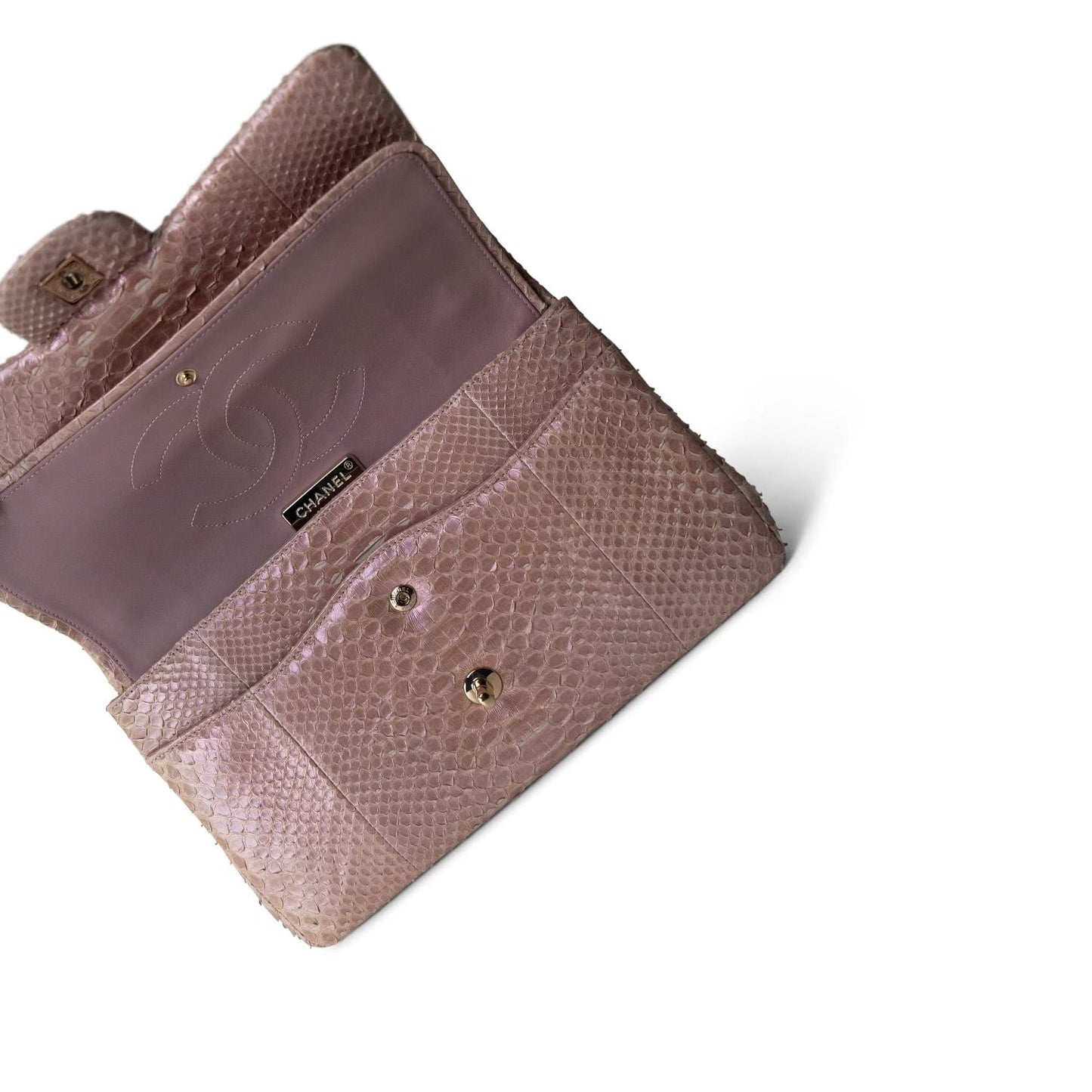 Iridescent Light Pink Python Classic Flap Jumbo LGHW
