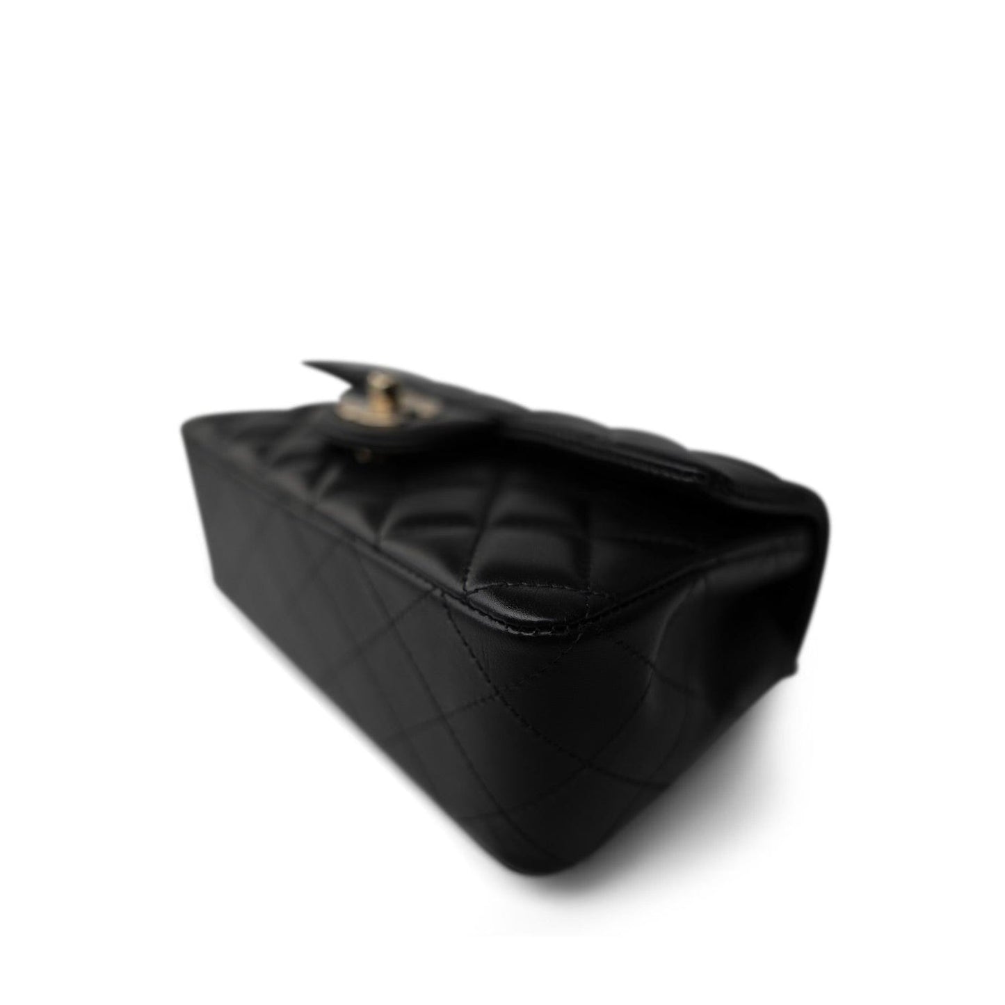 23S Black Lambskin Quilted Mini Rectangular Single Flap LGHW