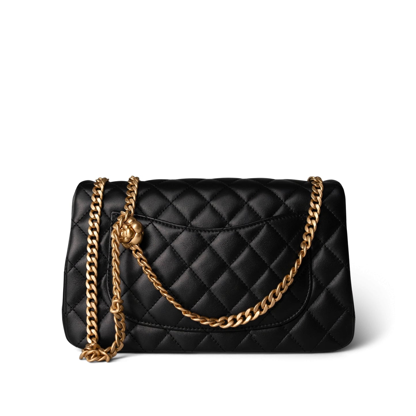 Sweet Camelia Single Flap Black Lambskin Quilted Aged GHW
