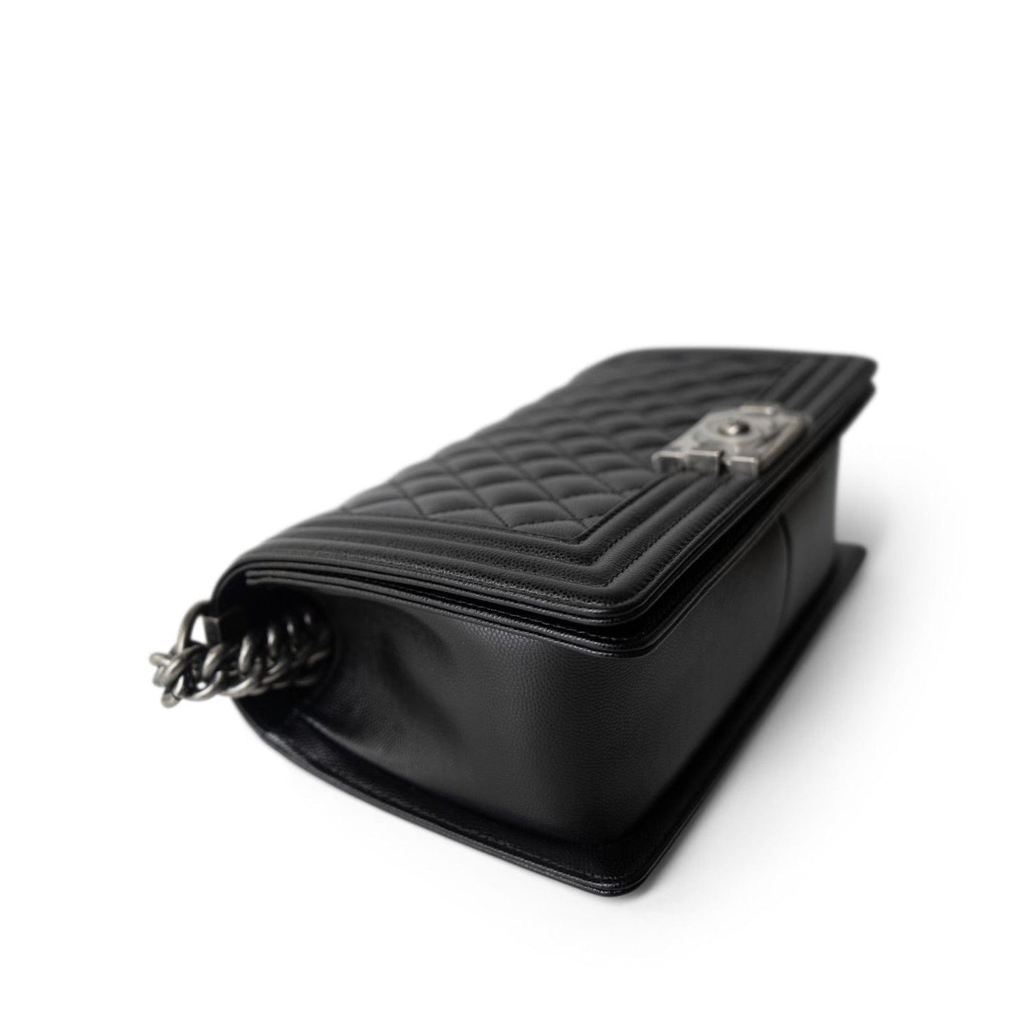 Black Caviar Quilted Boy Bag Old Medium Ruthenium Hardware