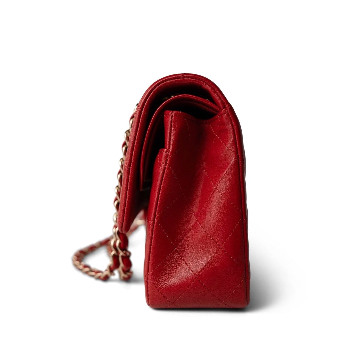 20S Red Lambskin Quilted Classic Flap Medium LGHW