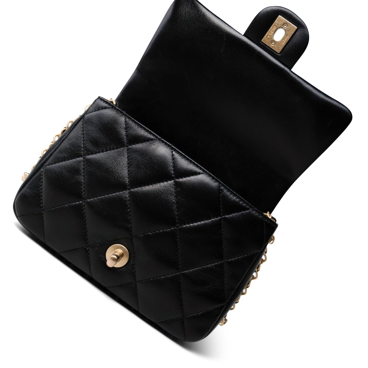 23B Black Lambskin Quilted Mini Square Chain Around Flap Aged Gold Hardware