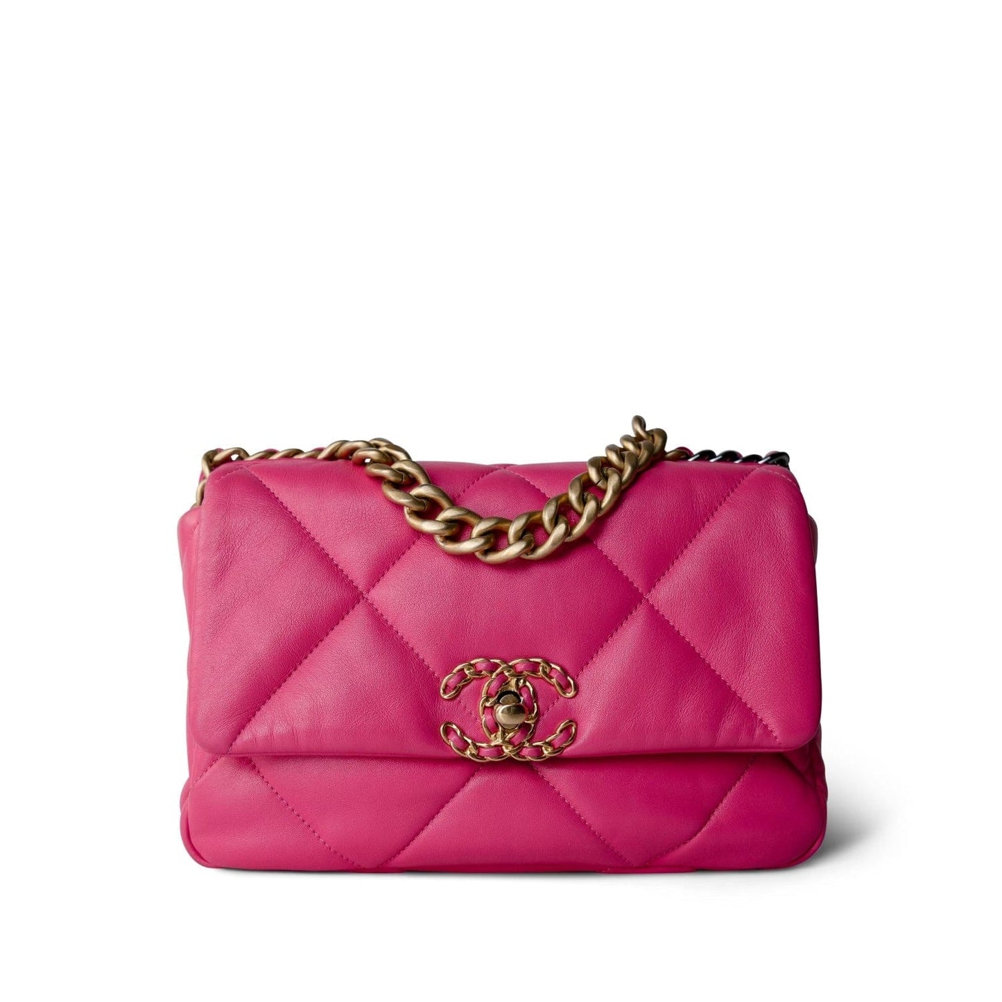 22P Pink Lambskin Quilted 19 Flap Small