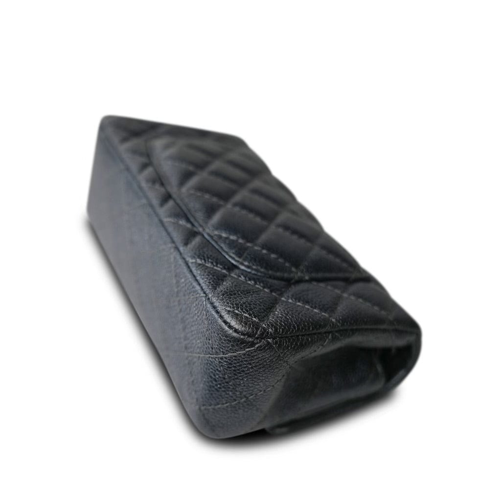 15C Charcoal Glittery Caviar Quilted Mini Rectangular Flap