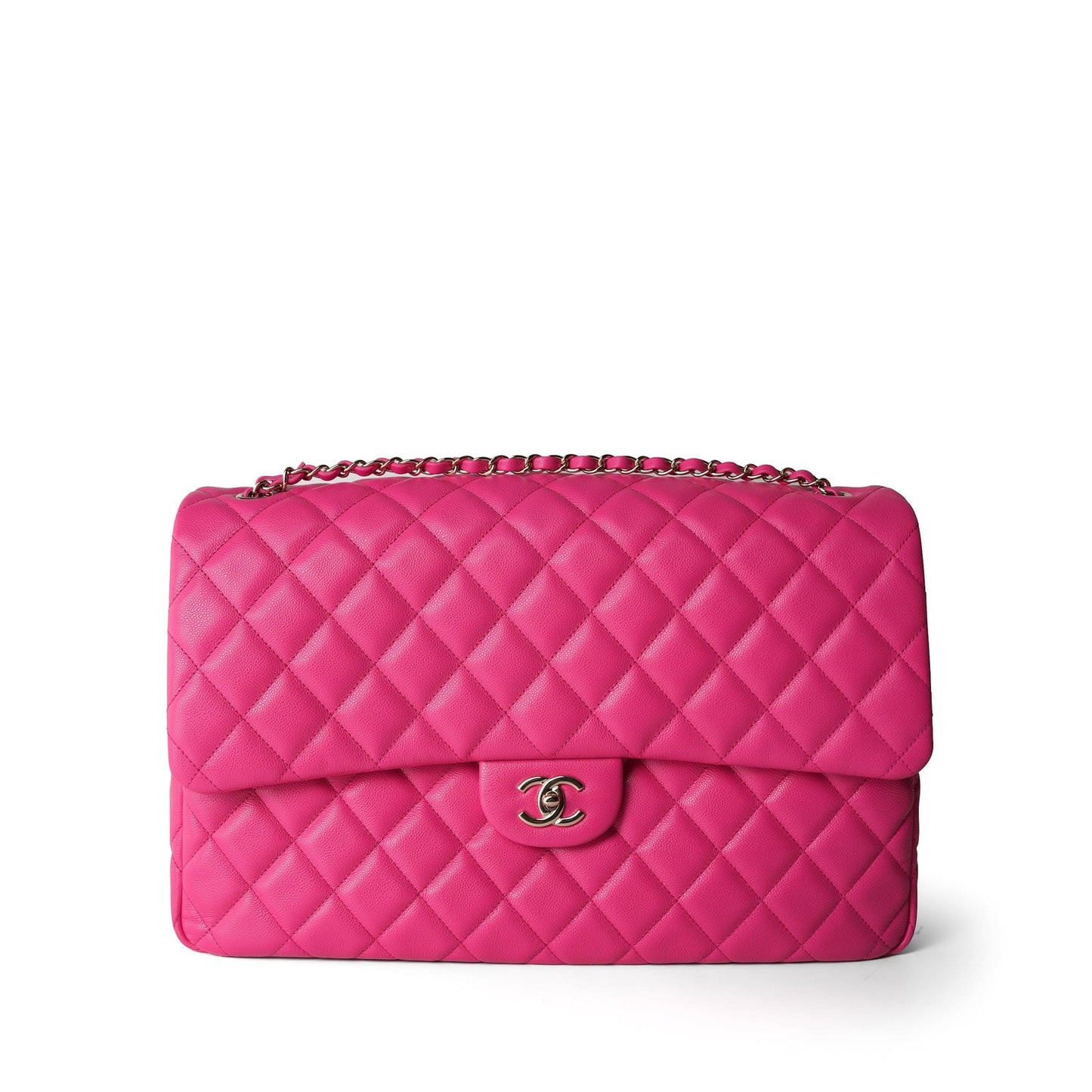 24C Pink Caviar Quilted Maxi Travel Flap Light Gold Hardware