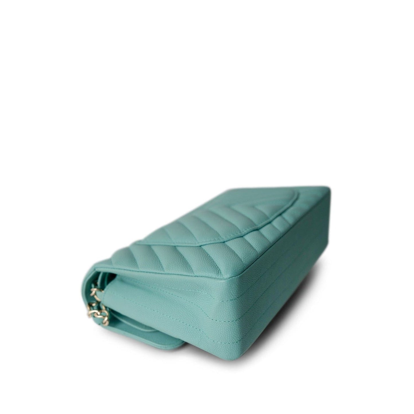 Tiffany Blue Caviar Chevron Quilted Classic Flap Small LGHW