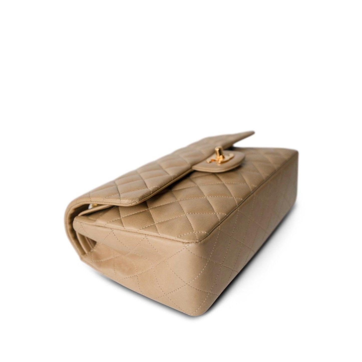 Dark Beige Lambskin Quilted Vintage Classic Flap Medium Gold Hardware