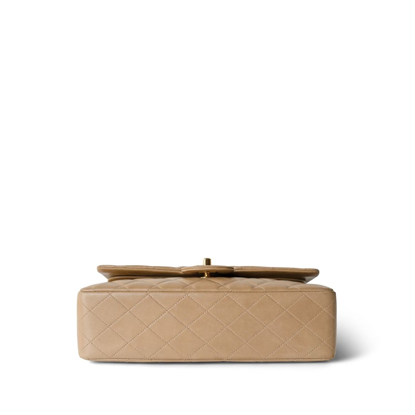 Dark Beige Lambskin Quilted Vintage Classic Flap Medium Gold Hardware