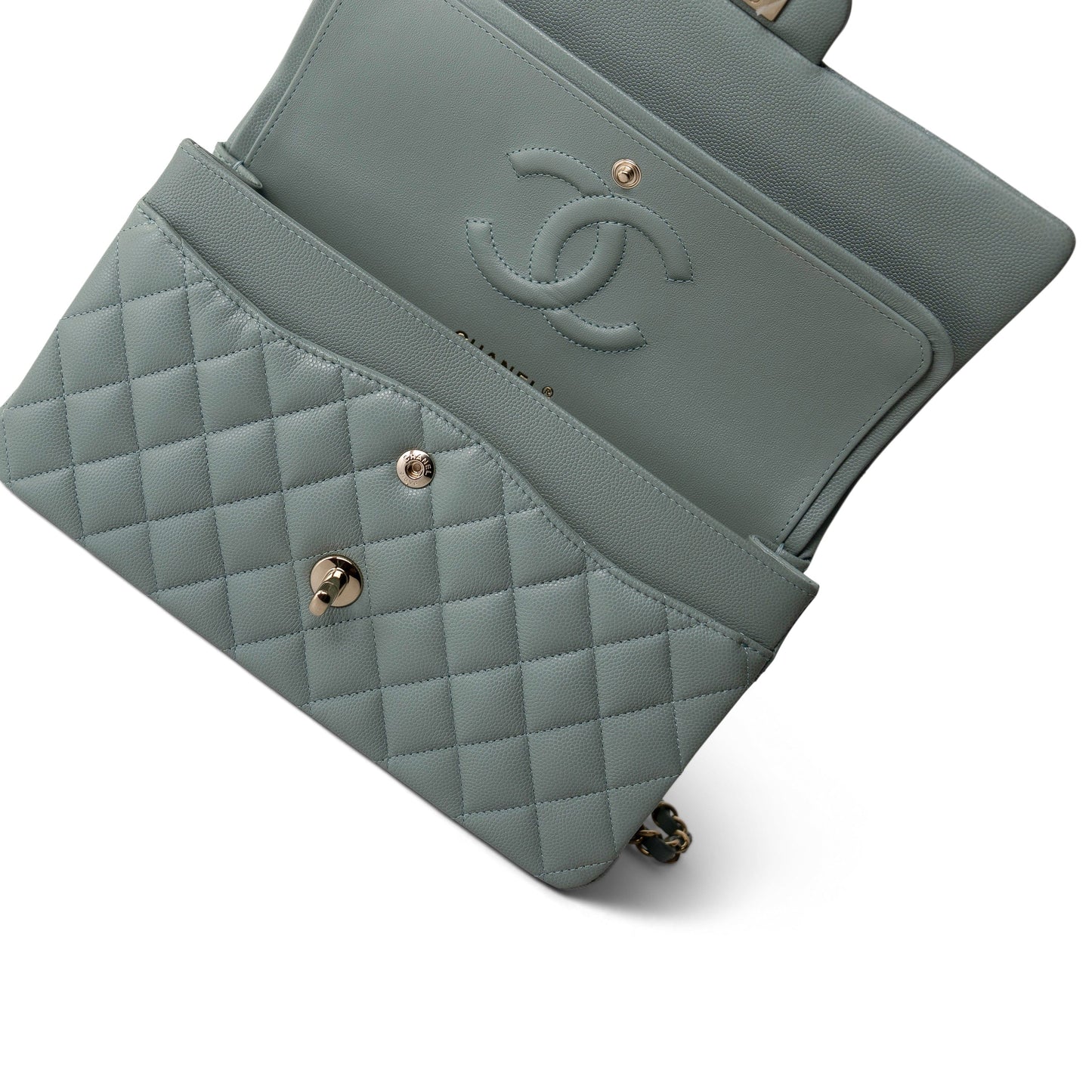 Light Green Caviar Quilted Classic Flap Medium Light Gold Hardware