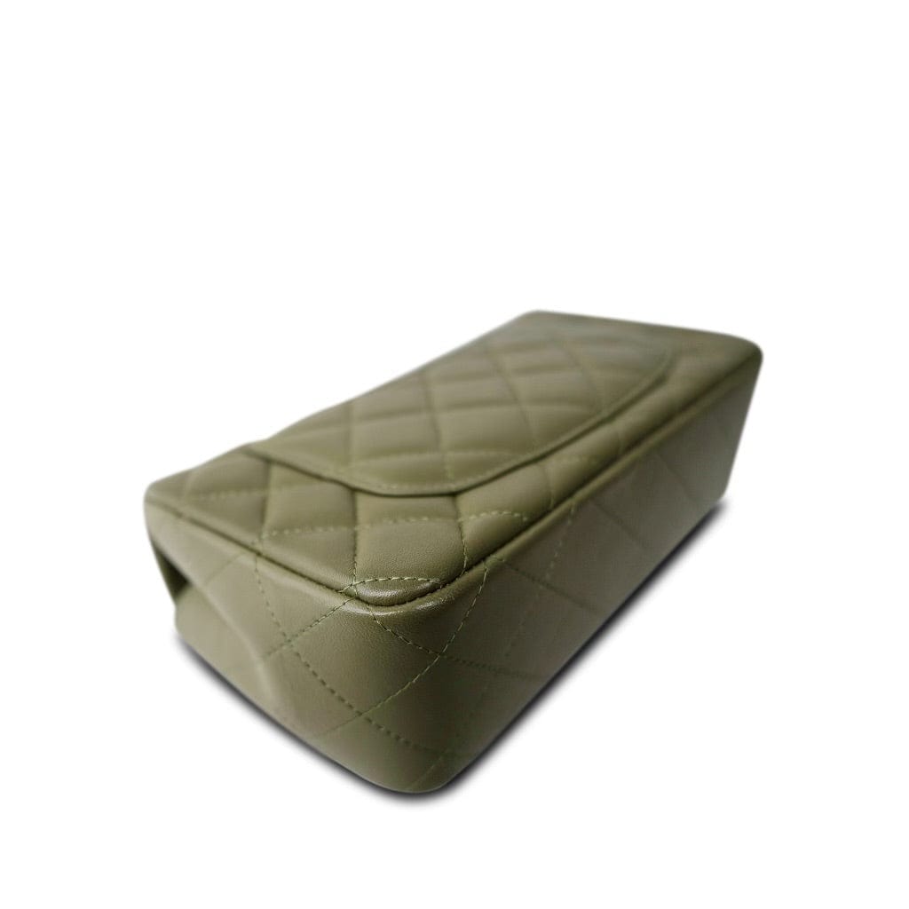 21B Dark Green Lambskin Quilted Mini Rectangular Flap Silver Hardware