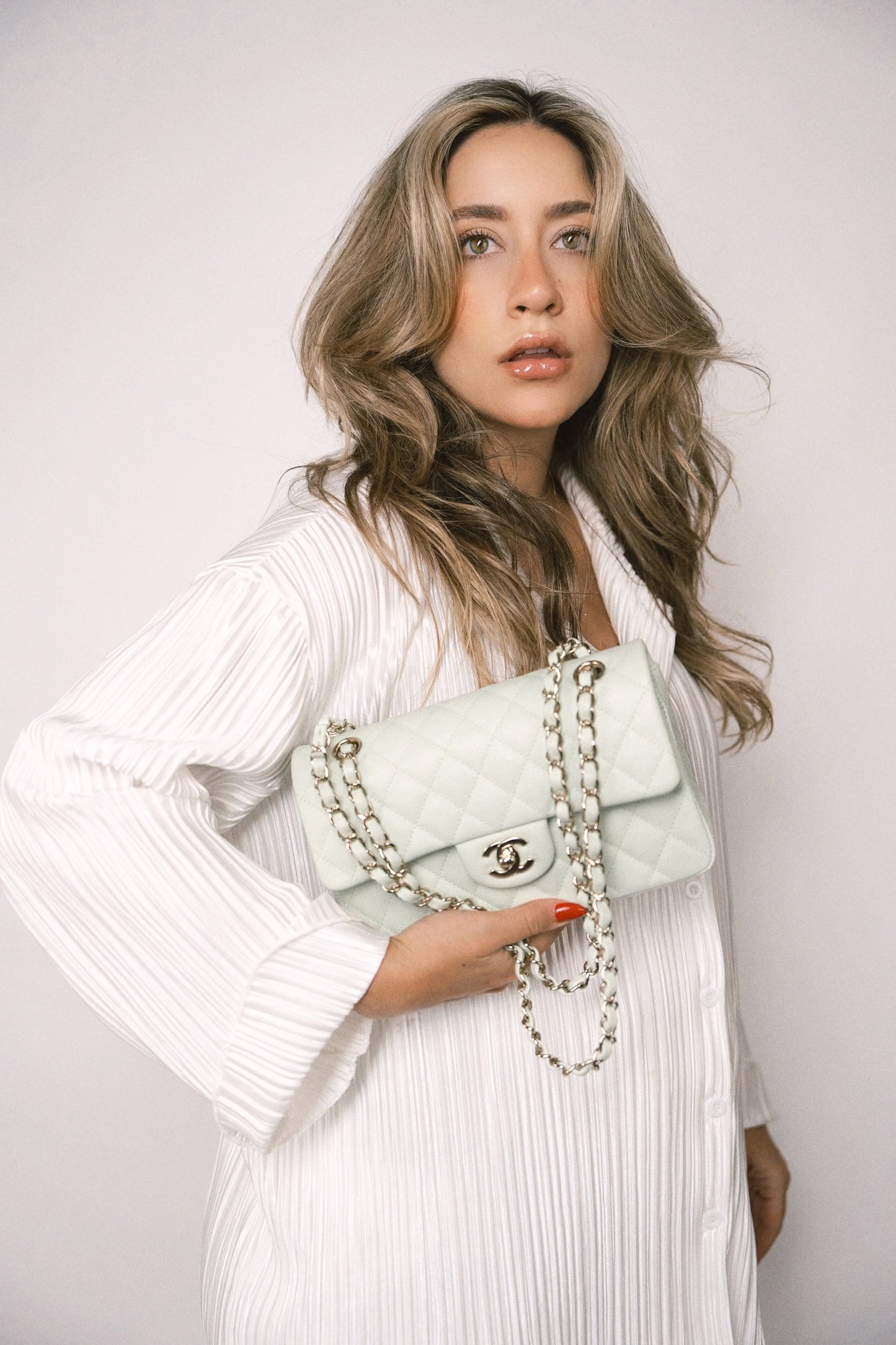 22C Light Green Caviar Quilted Classic Flap Small LGHW