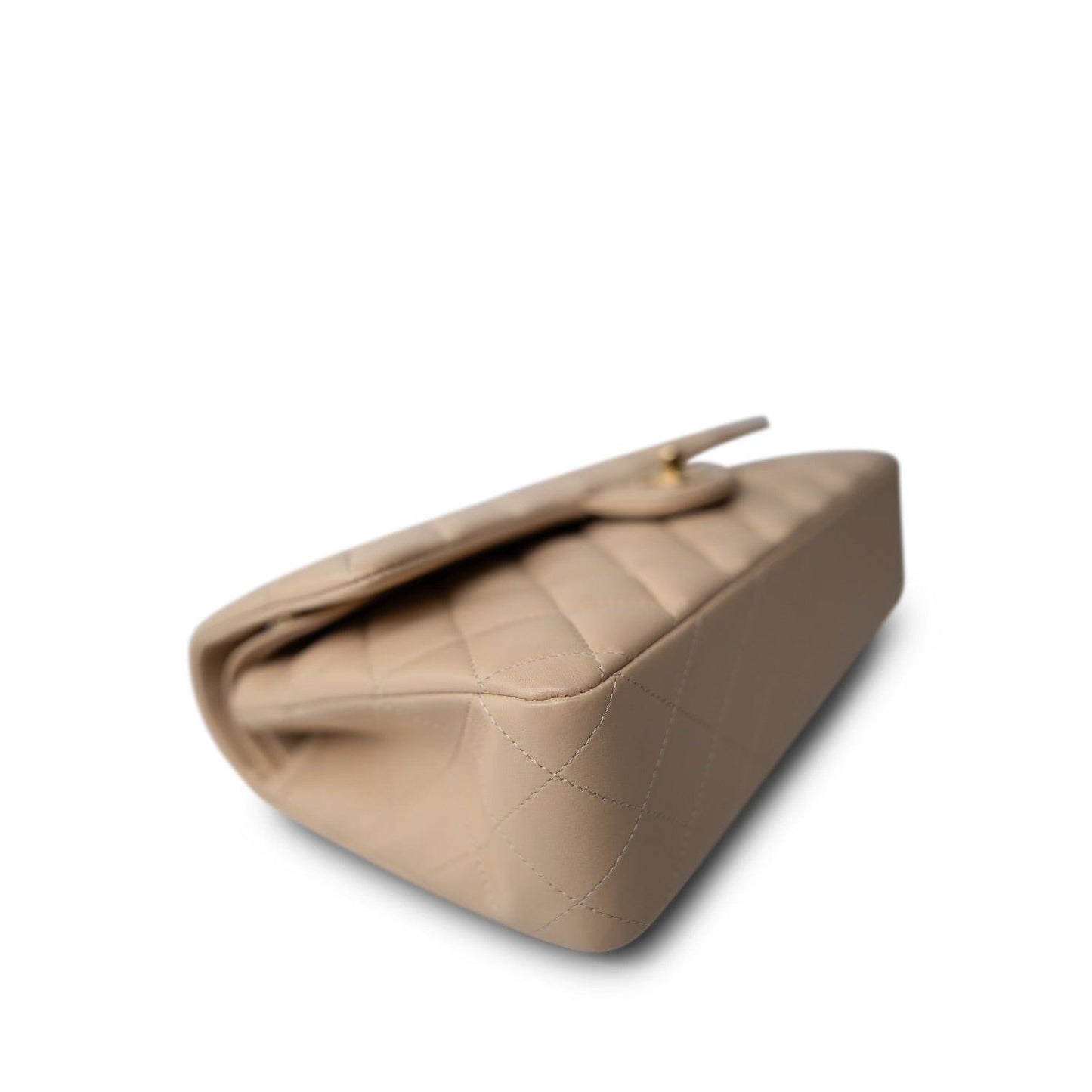 Beige Lambskin Quilted Classic Flap Medium Gold Hardware