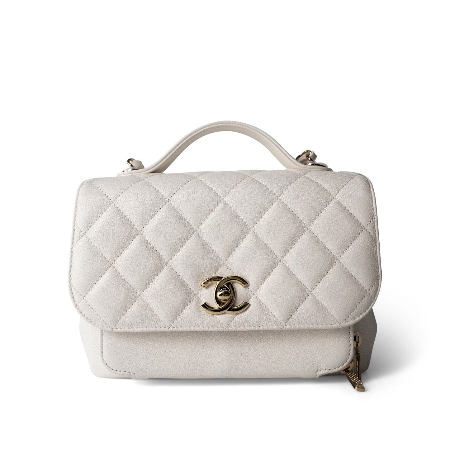 22B White Caviar Quilted Business Affinity Medium Flap Light Gold Hardware
