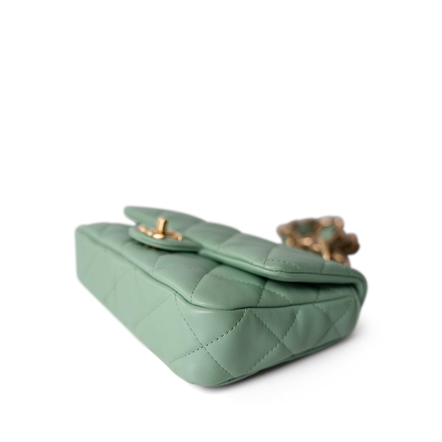 23P Light Green Lambskin Quilted Funkytown Flap Bag Antique Gold Hardware