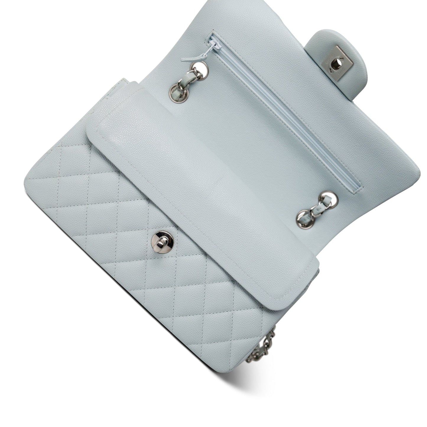 Light Blue Caviar Quilted Classic Flap Small Silver Hardware