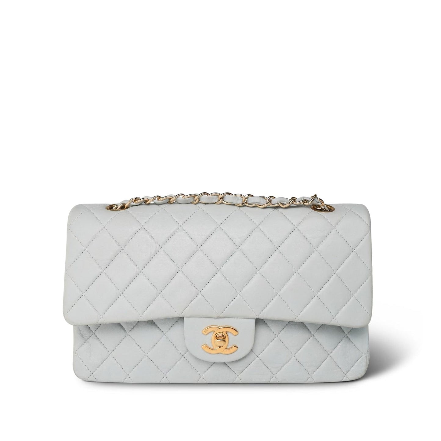 Vintage Light Blue Lambskin Quilted Medium Classic Flap Gold Hardware