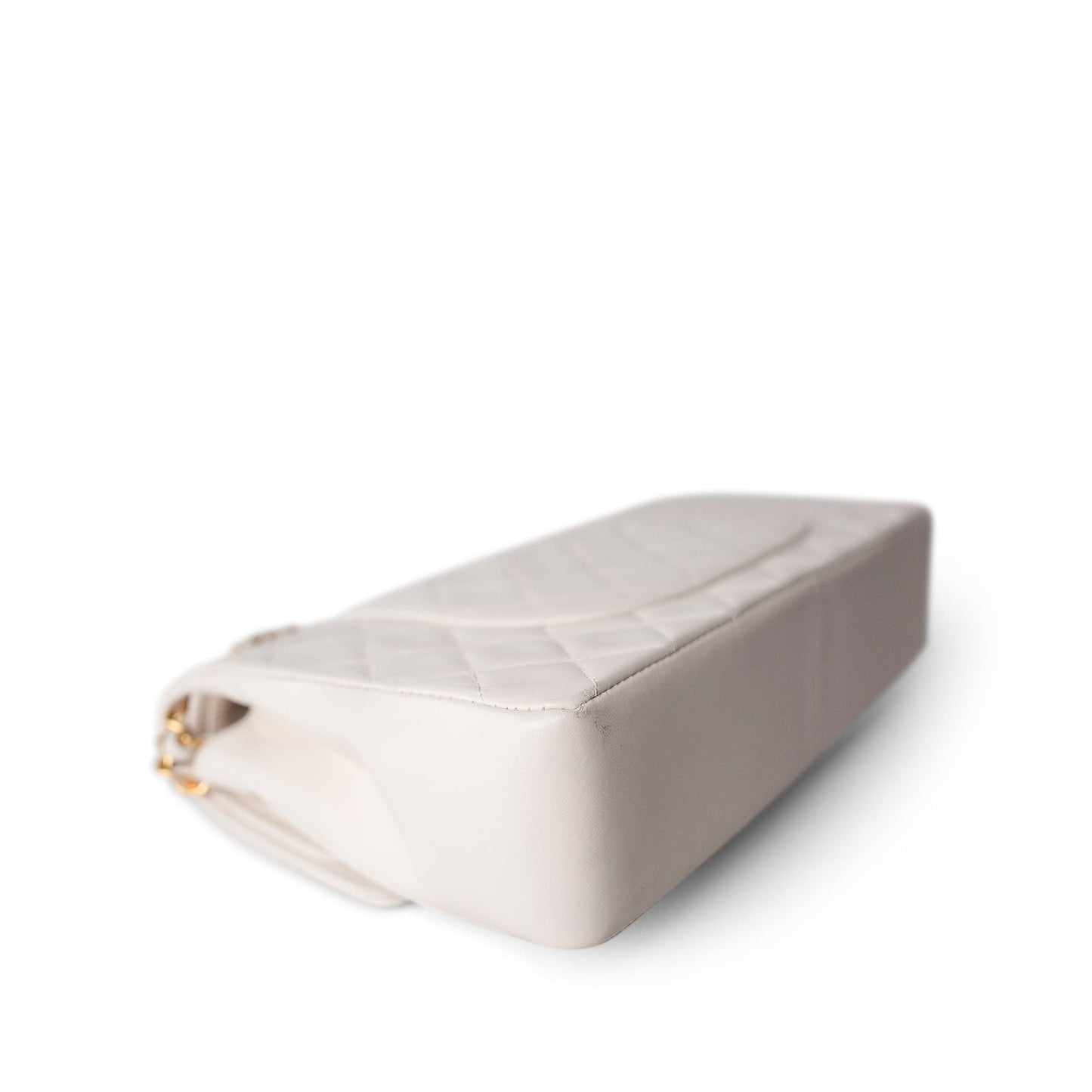 Vintage White Lambskin Quilted Double Flap Medium GHW