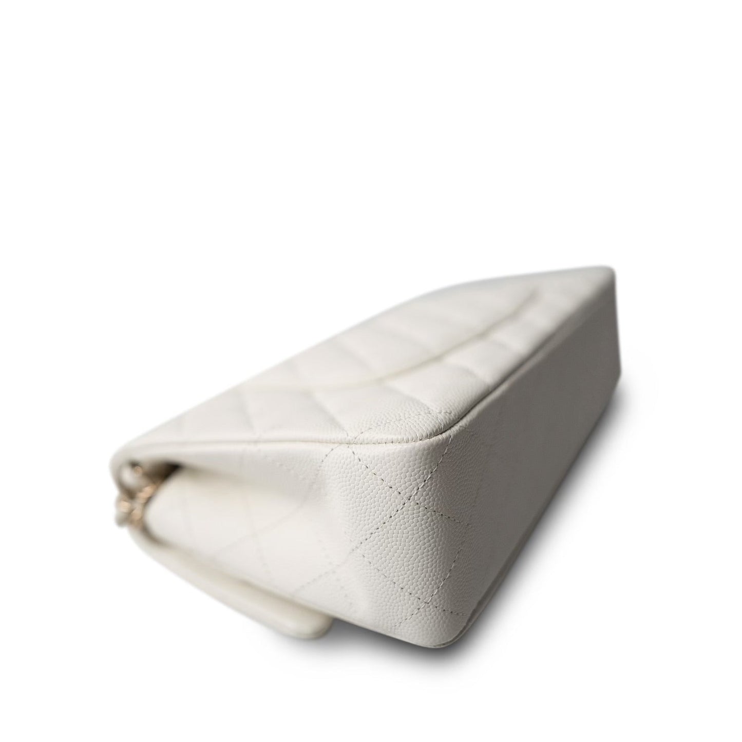 Ivory Caviar Quilted Classic Flap Medium Light Gold Hardware
