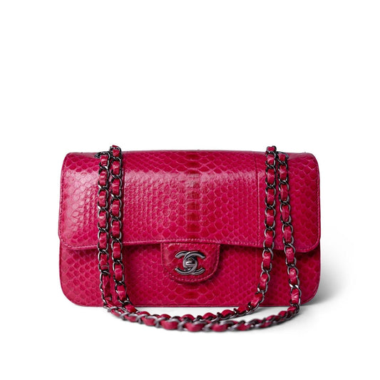 Dark Pink Python Medium Classic Double Flap