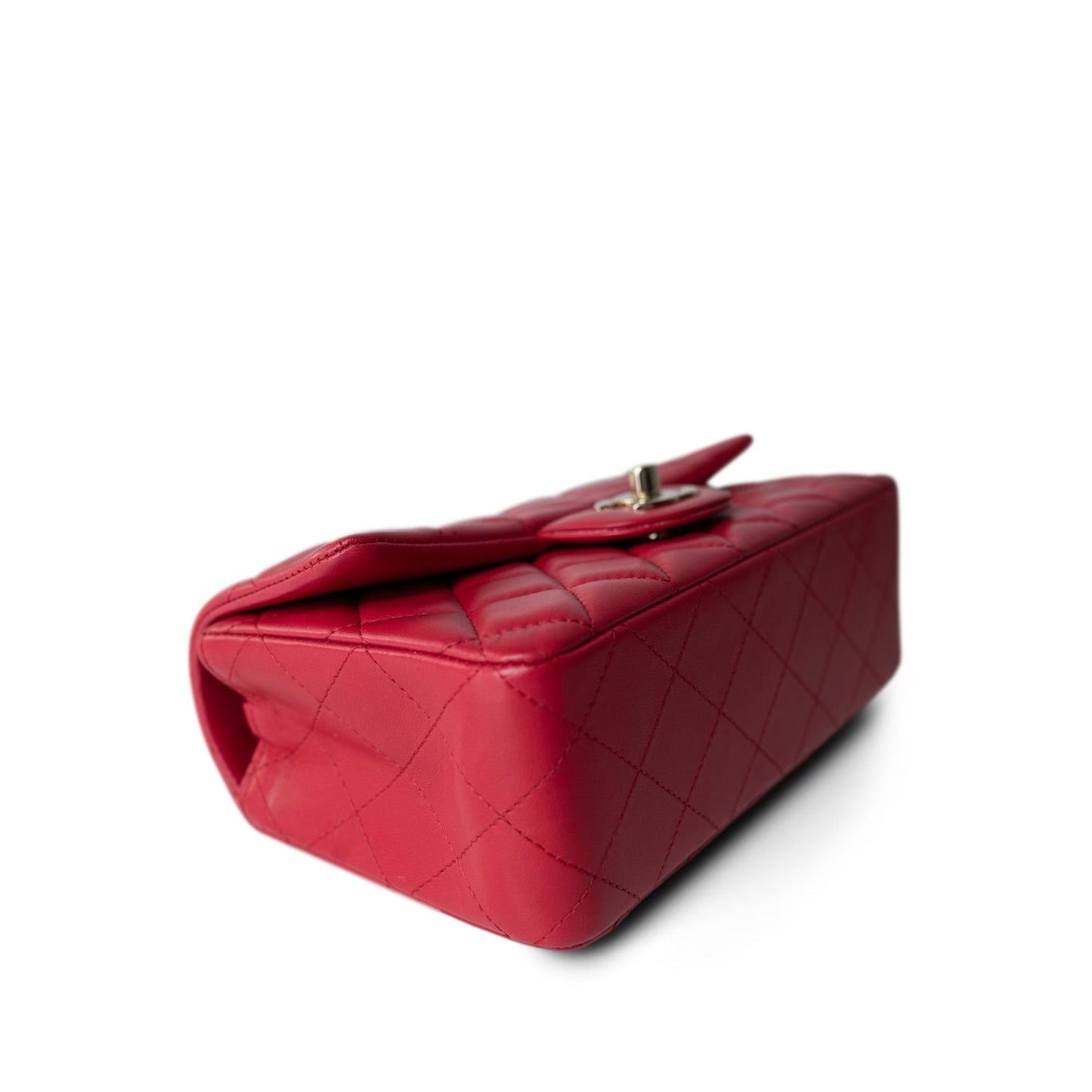 16C Red Lambskin Quilted Mini Rectangular Flap LGHW