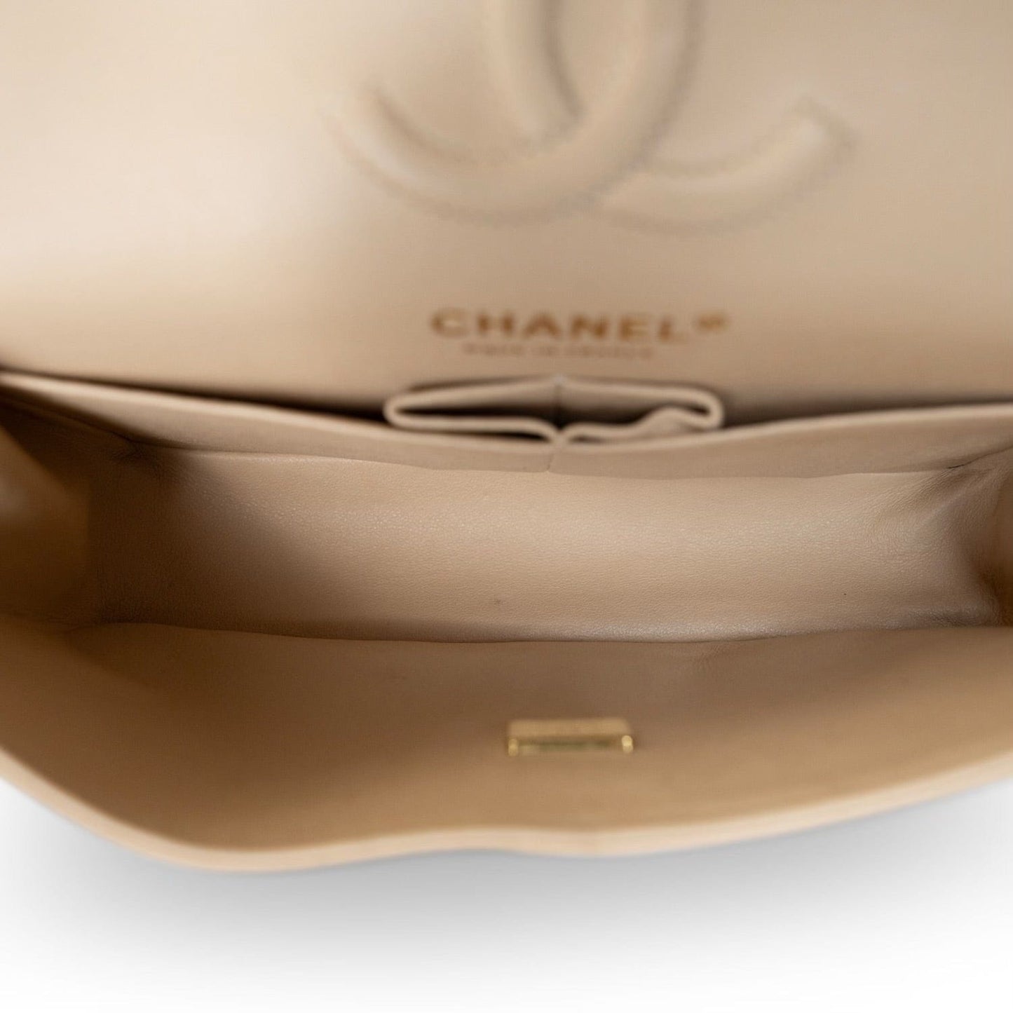 Beige Clair Caviar Quilted Small Classic Flap Gold Hardware