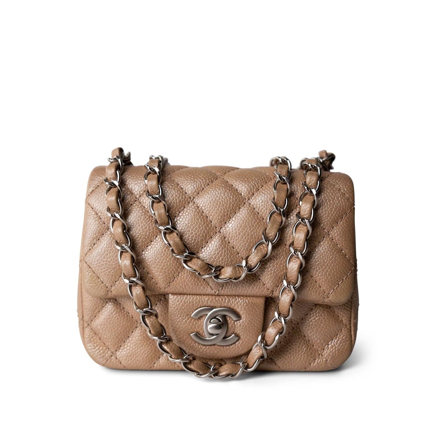 Pearly Beige Caviar Quilted Mini Square Flap SHW