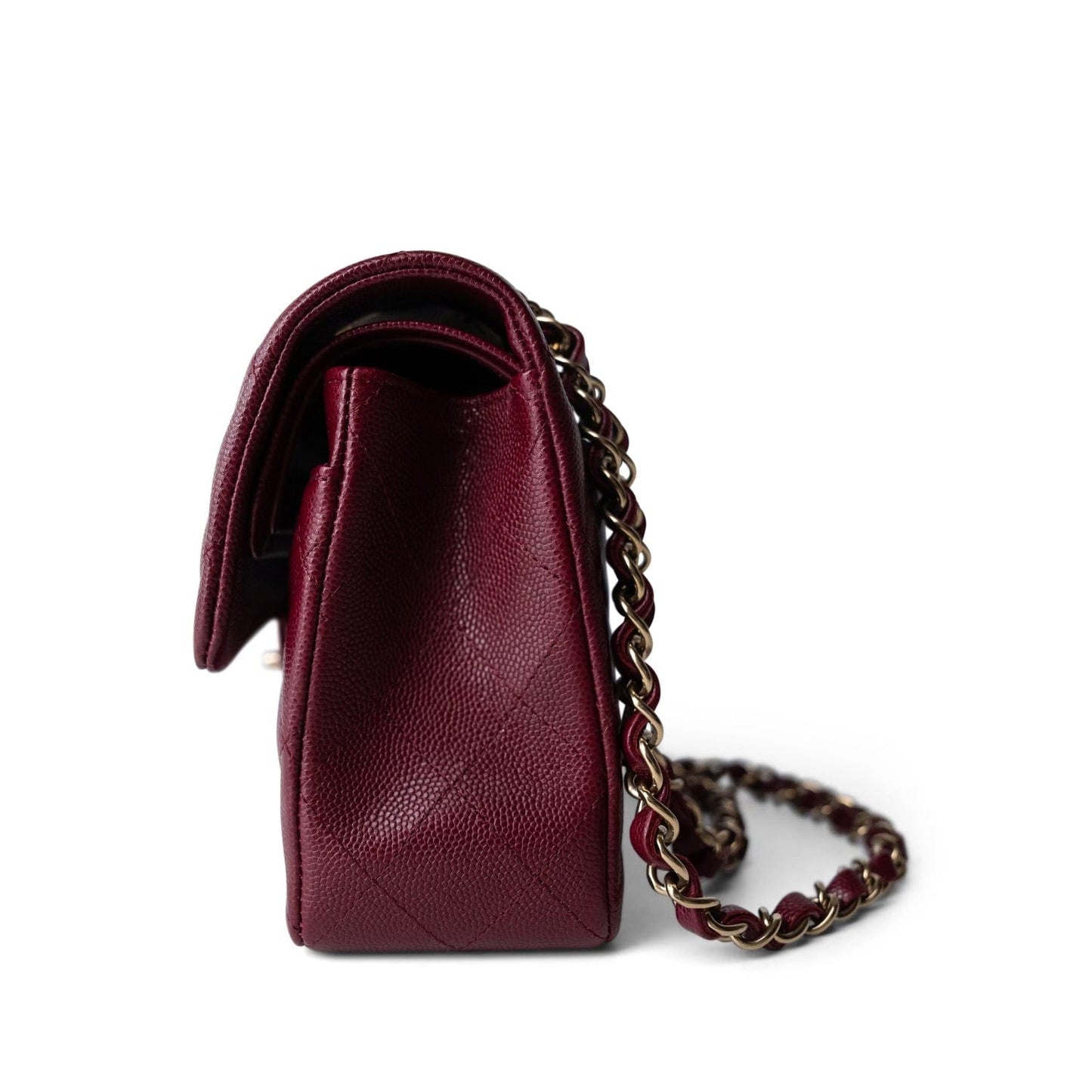 Wine/Burgundy Caviar Quilted Small Classic Double Flap LGHW