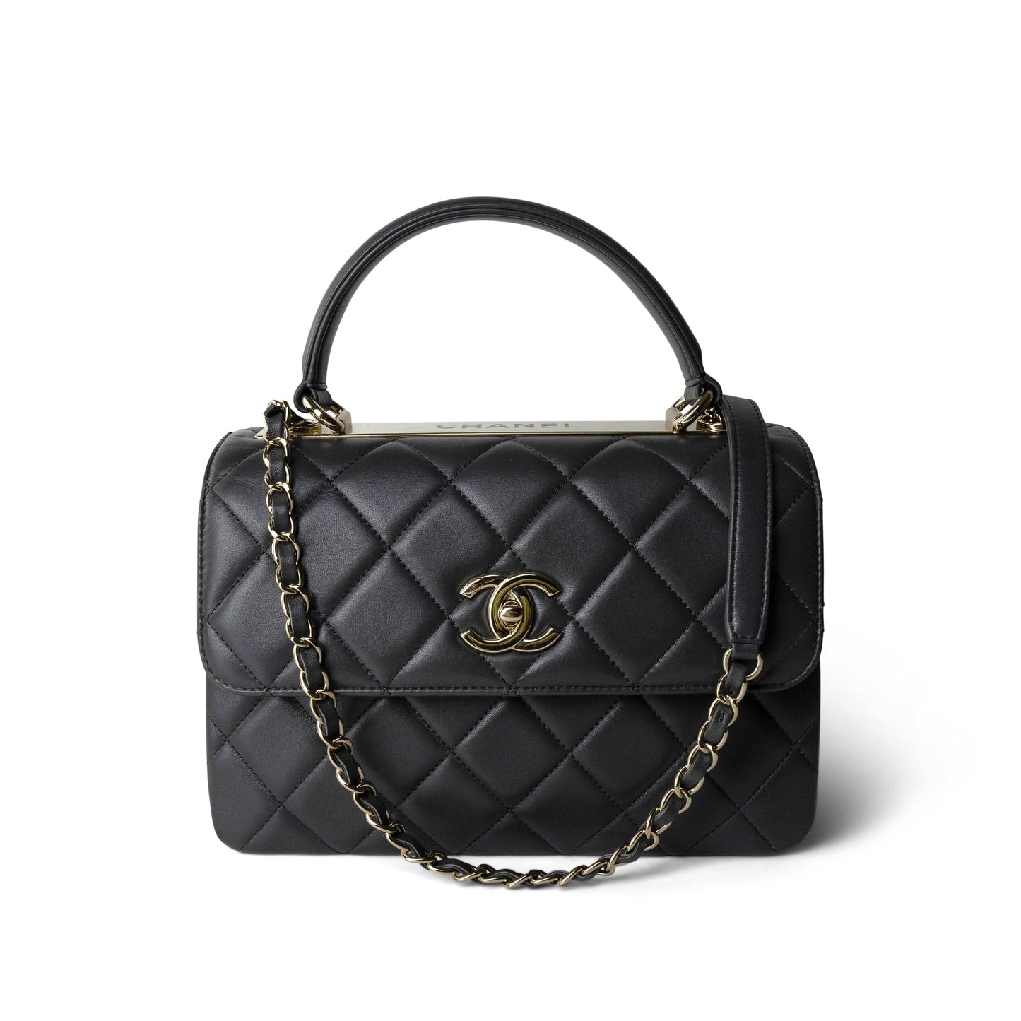 Trendy CC Grey Lambskin Quilted Small Light Gold Hardware